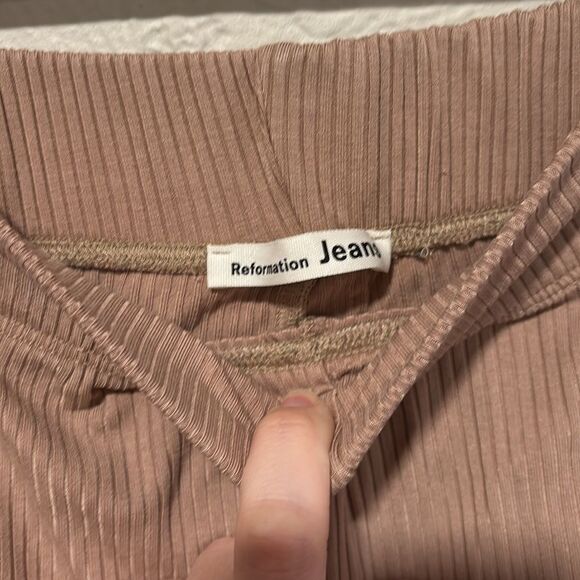 REFORMATION JEANS Whitney Knit Lounge High Rise Pants in Pink Taupe Size Small - Picture 3 of 7